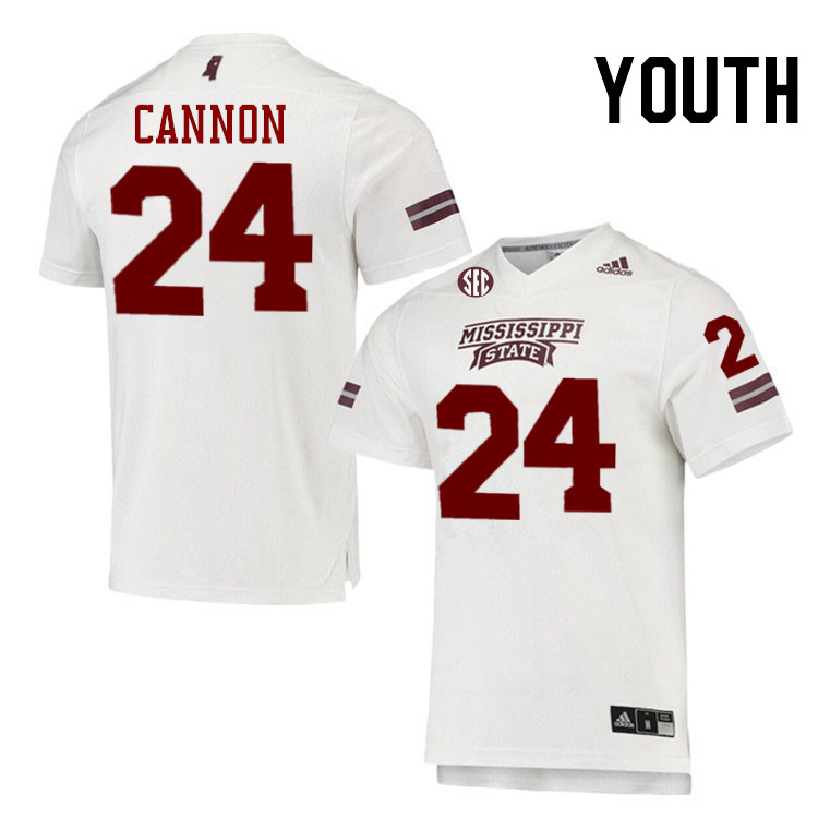 Youth #24 Elijah Cannon Mississippi State Bulldogs College Football Jerseys Stitched-White